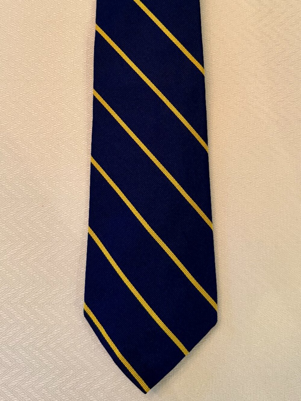 Ralph Lauren Men’s Silk Neck Tie – Navy Blue with Yellow Stripes – Made in USA